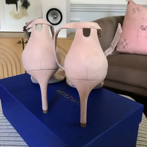 NWT Stuart Weitzman Nudist Bow with Crystals Suede Heels Size 7 - Picture 7 of 11